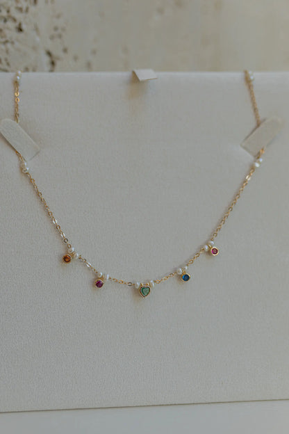 Choker Zircônias Coloridas e Pérolas de Água Doce Dourado