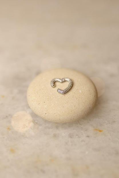Piercing Fake Coração Cravejado Ródio Branco