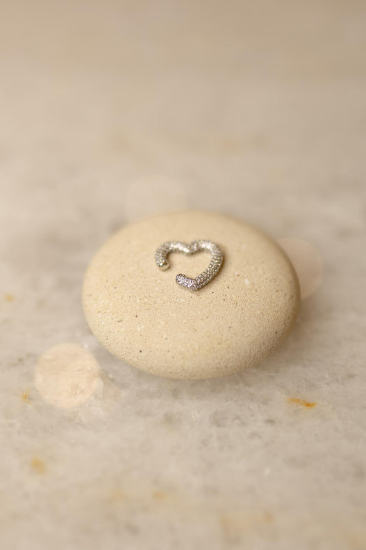 Piercing Fake Coração Cravejado Ródio Branco