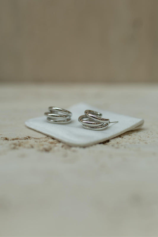 Brinco Argola Tripla Ródio Branco