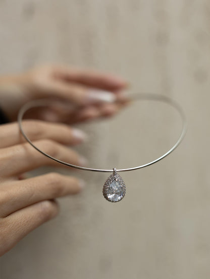 Colar Rígido Gota Cristal Ródio Branco