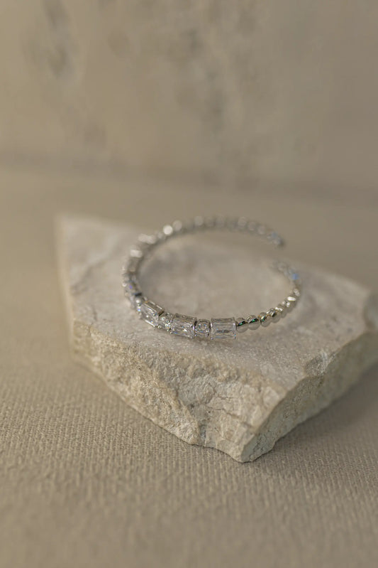 Bracelete Maleável Retângulo Cristal Ródio Branco