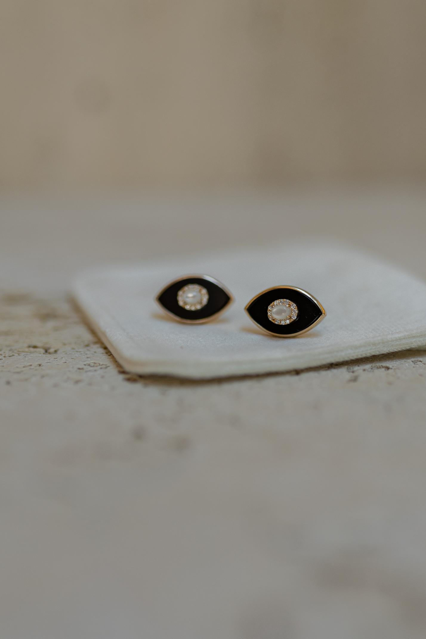 Brinco Olho Grego Preto Prata 925 Rose Gold