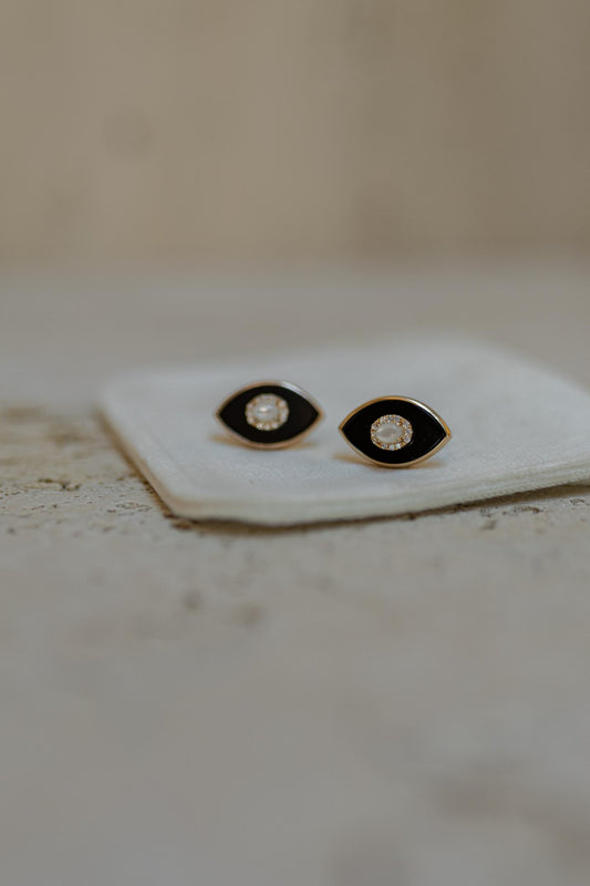 Brinco Olho Grego Preto Prata 925 Rose Gold