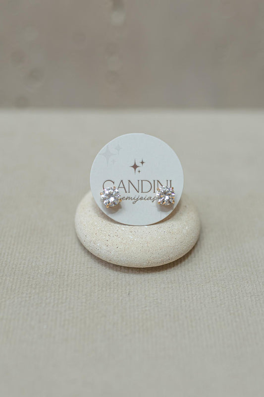 Brinco Solitário Clássico Moissanite Luxo 8mm Dourado