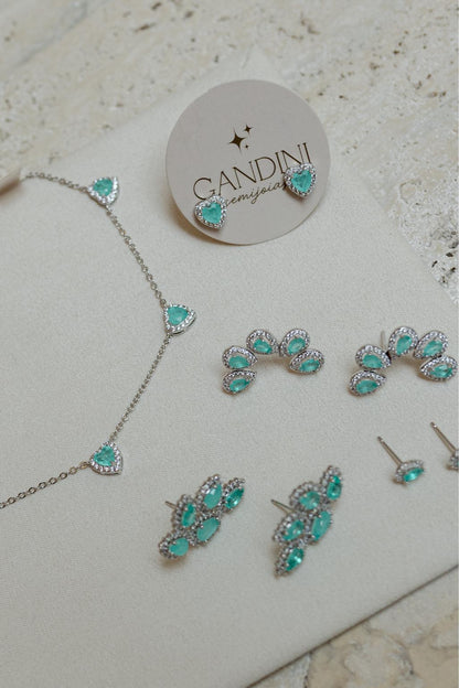 Colar Choker 5 Corações Turmalina Fusion Ródio Branco