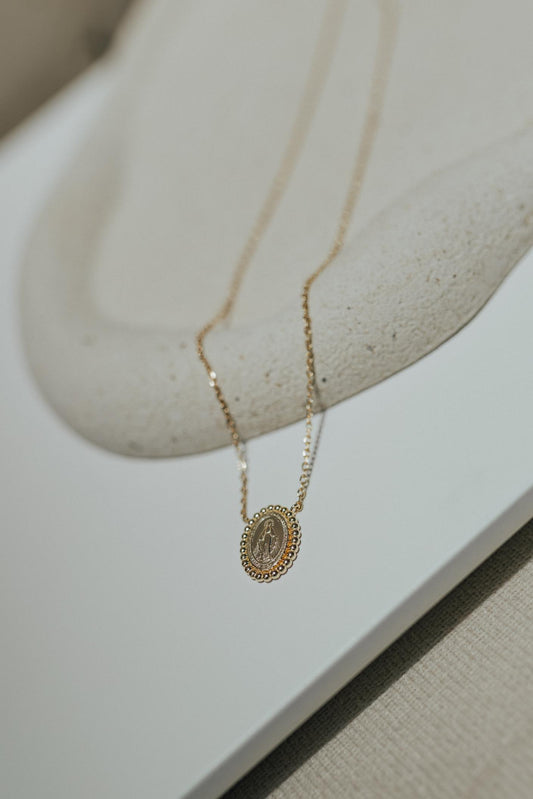 Colar Medalha Nossa Senhora das Graças Bolinhas Prata 925 Dourado