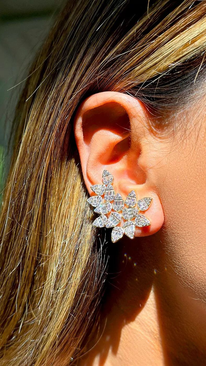 Brinco Ear Cuff 14 Gotas Baguete Cristal Dourado