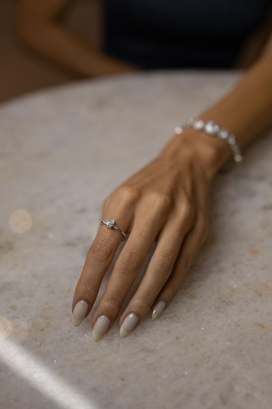 Anel Solitário Retangular Glam Moissanite Prata 925 Ródio Branco