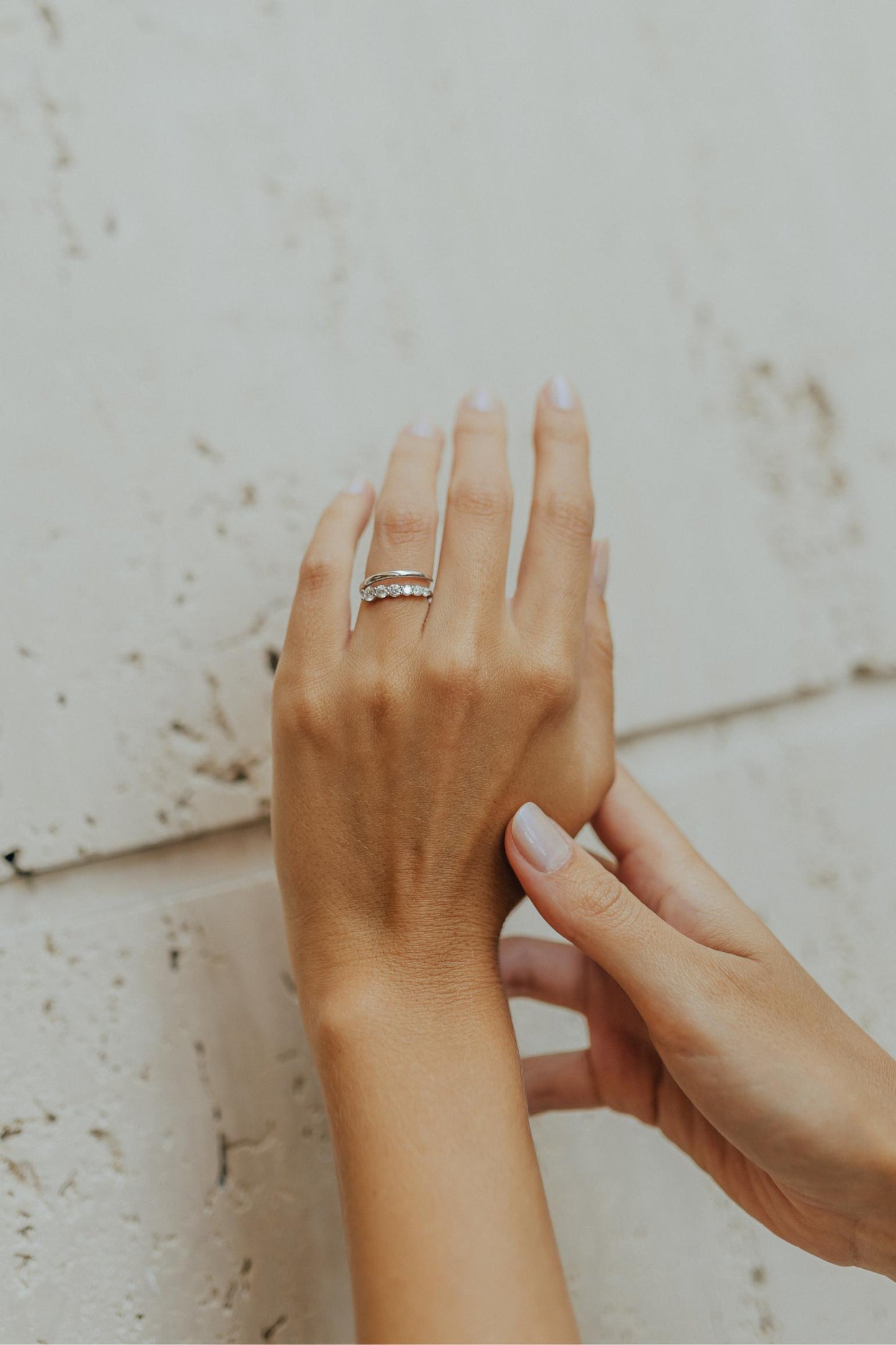 Anel Duplo Glam Moissanite Prata 925 Ródio Branco