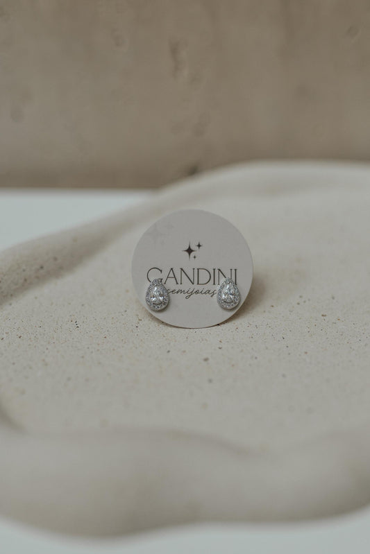 Brinco Mini Gota Cristal Borda Cravejada Ródio Branco