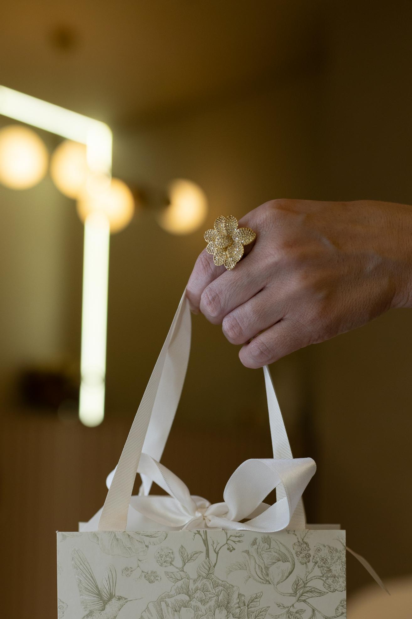 Anel Flor Duo Cravejado Dourado