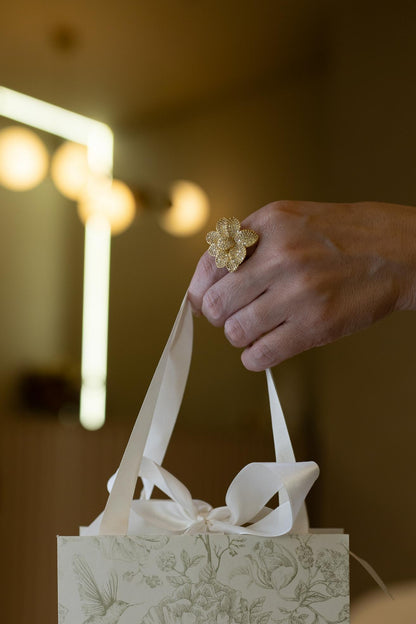 Anel Flor Duo Cravejado Dourado