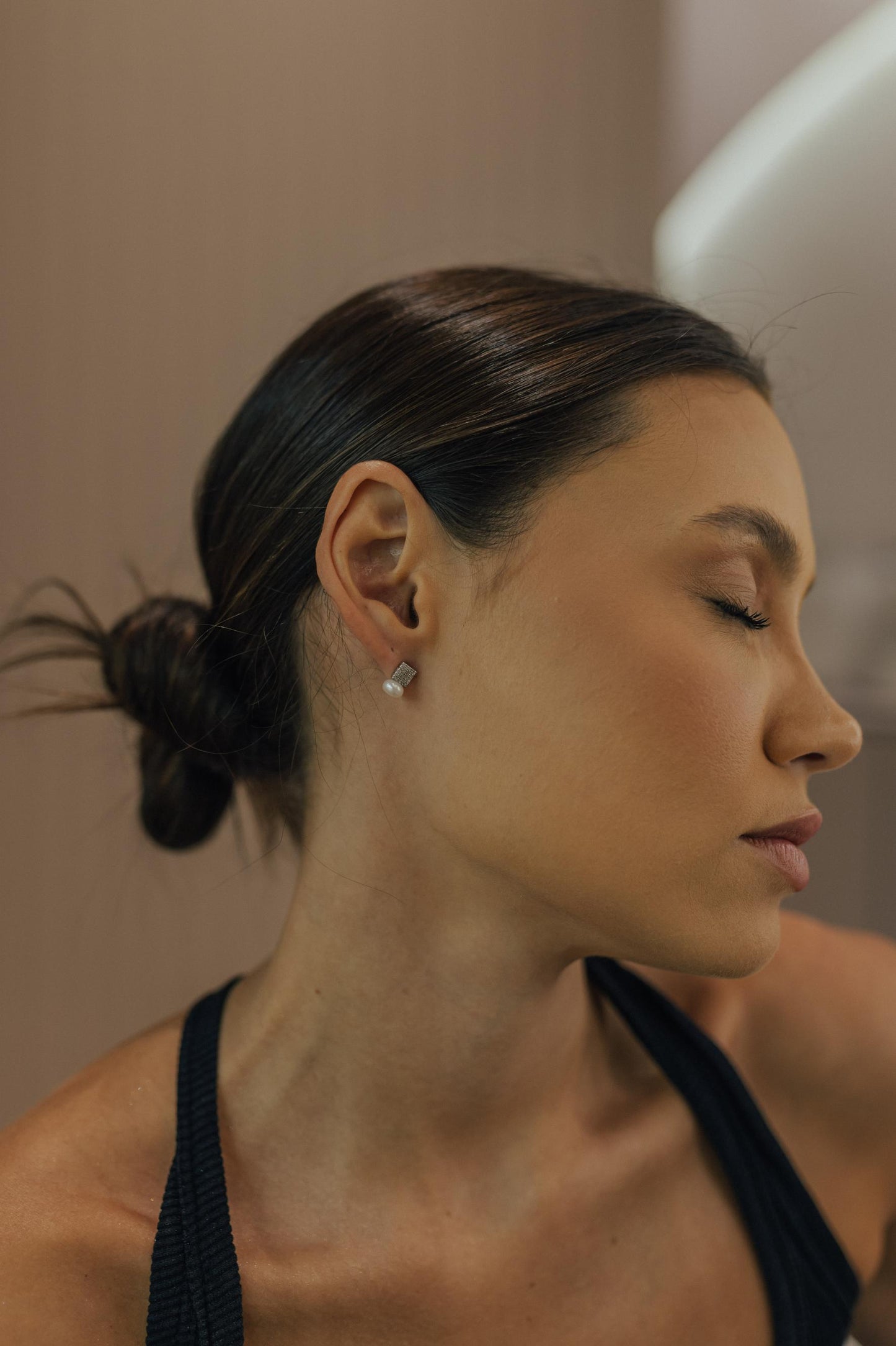 Brinco Square Cristal Pérola Shell Prata 925 Ródio Branco