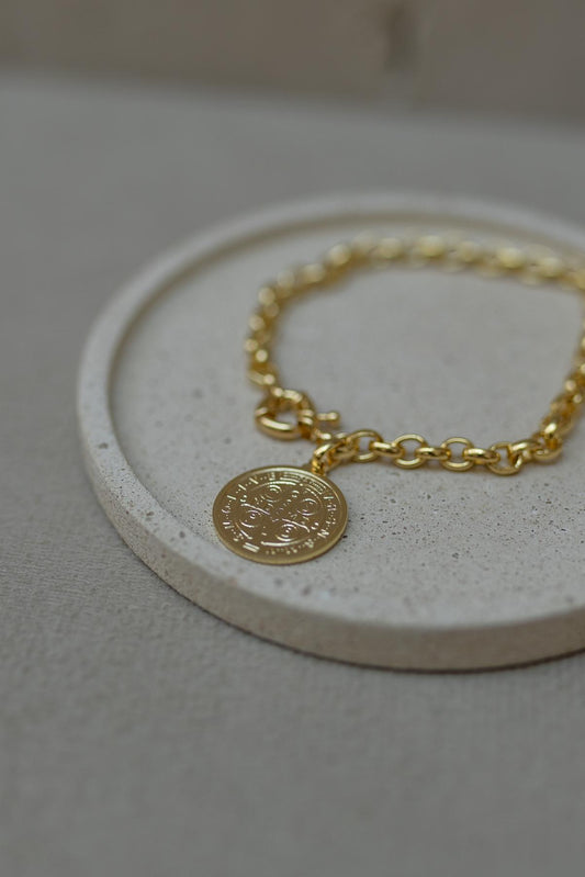 Pulseira Elos Português e Medalha de São Bento Dourado