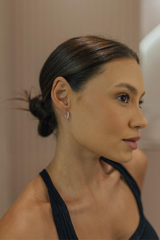 Brinco Argola Prata 925 Pontos de Luz Moissanite Ródio Branco