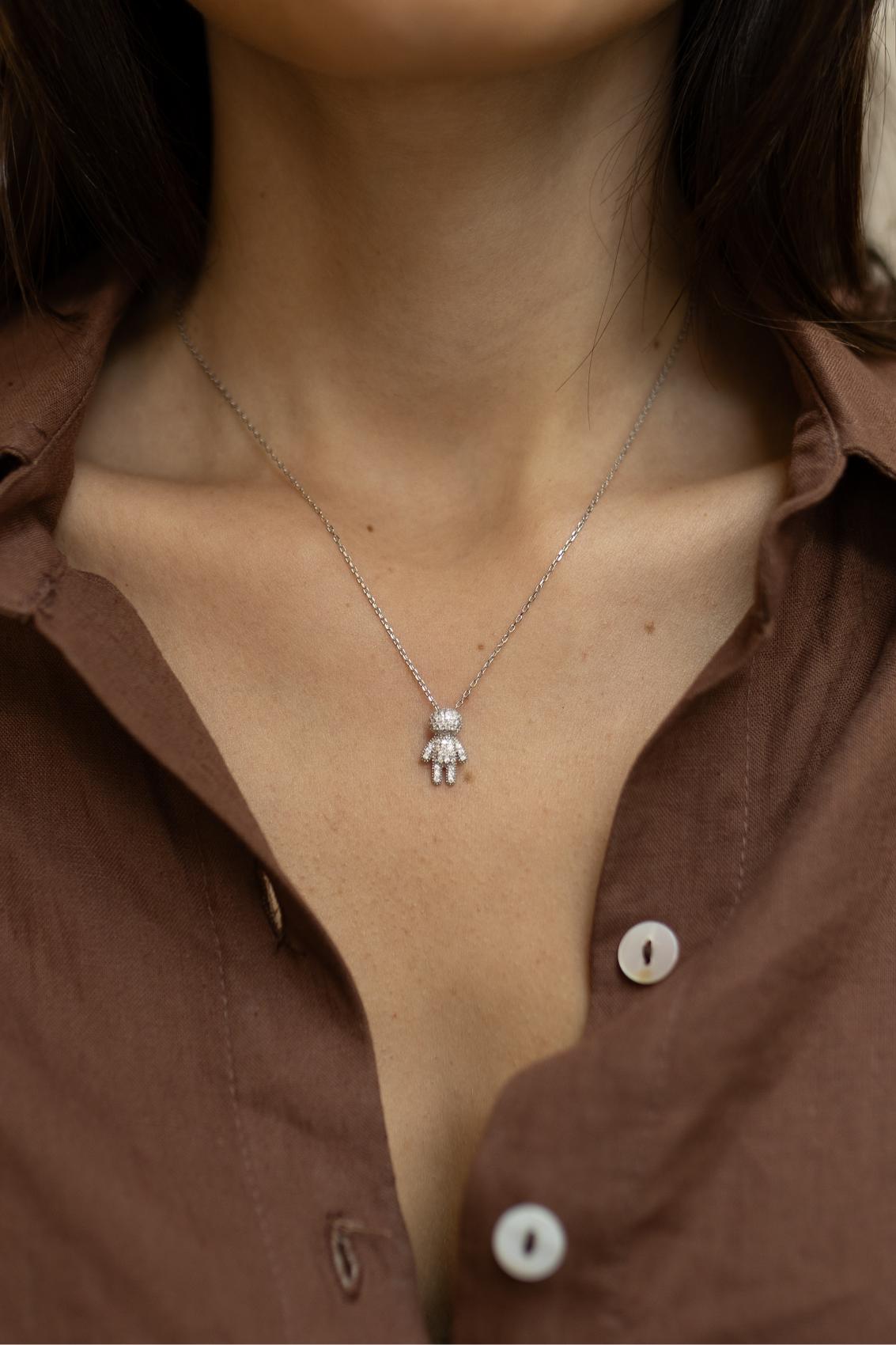 Colar Filhos Menino Moissanite Prata 925 Ródio Branco