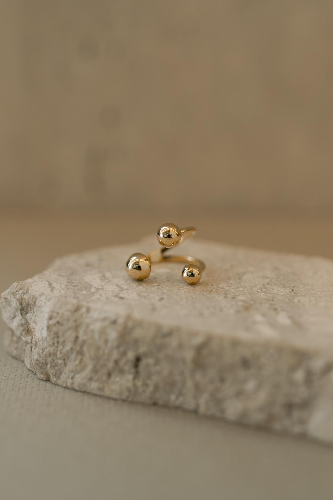 Anel Ajustável Design 3 Bolas Dourado