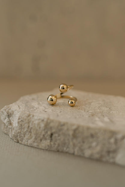 Anel Ajustável Design 3 Bolas Dourado