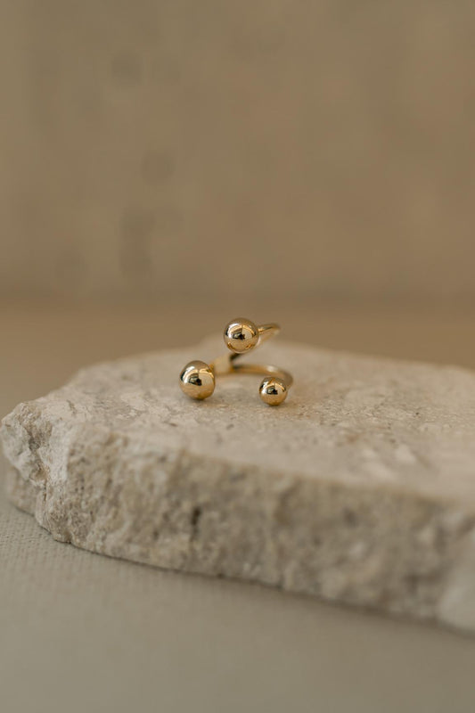 Anel Ajustável Design 3 Bolas Dourado