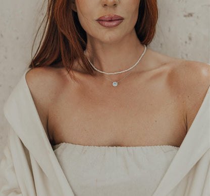 Colar de Olho Grego Cravejado Prata 925 Ródio Branco