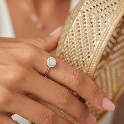 Anel Solitário Redondo Cravejado Prata 925 Ródio Branco