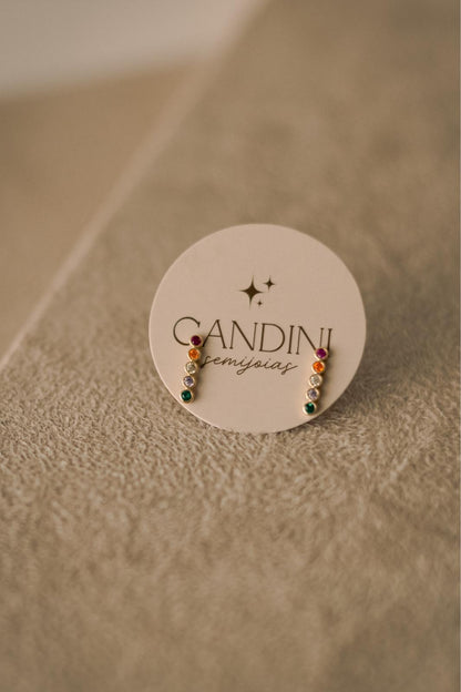 Brinco Palito Confete Rainbow Dourado