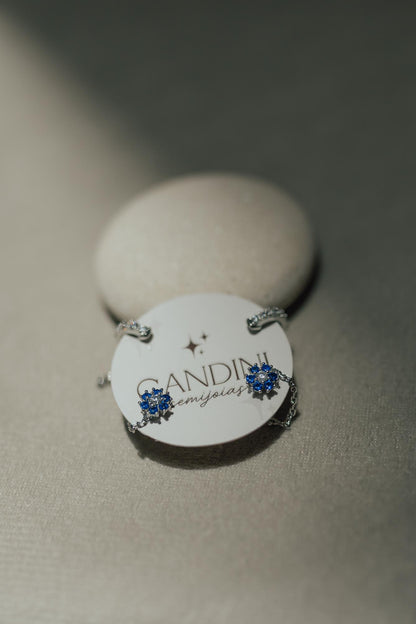 Brinco Flor 2 em 1 Corrente Ródio Branco