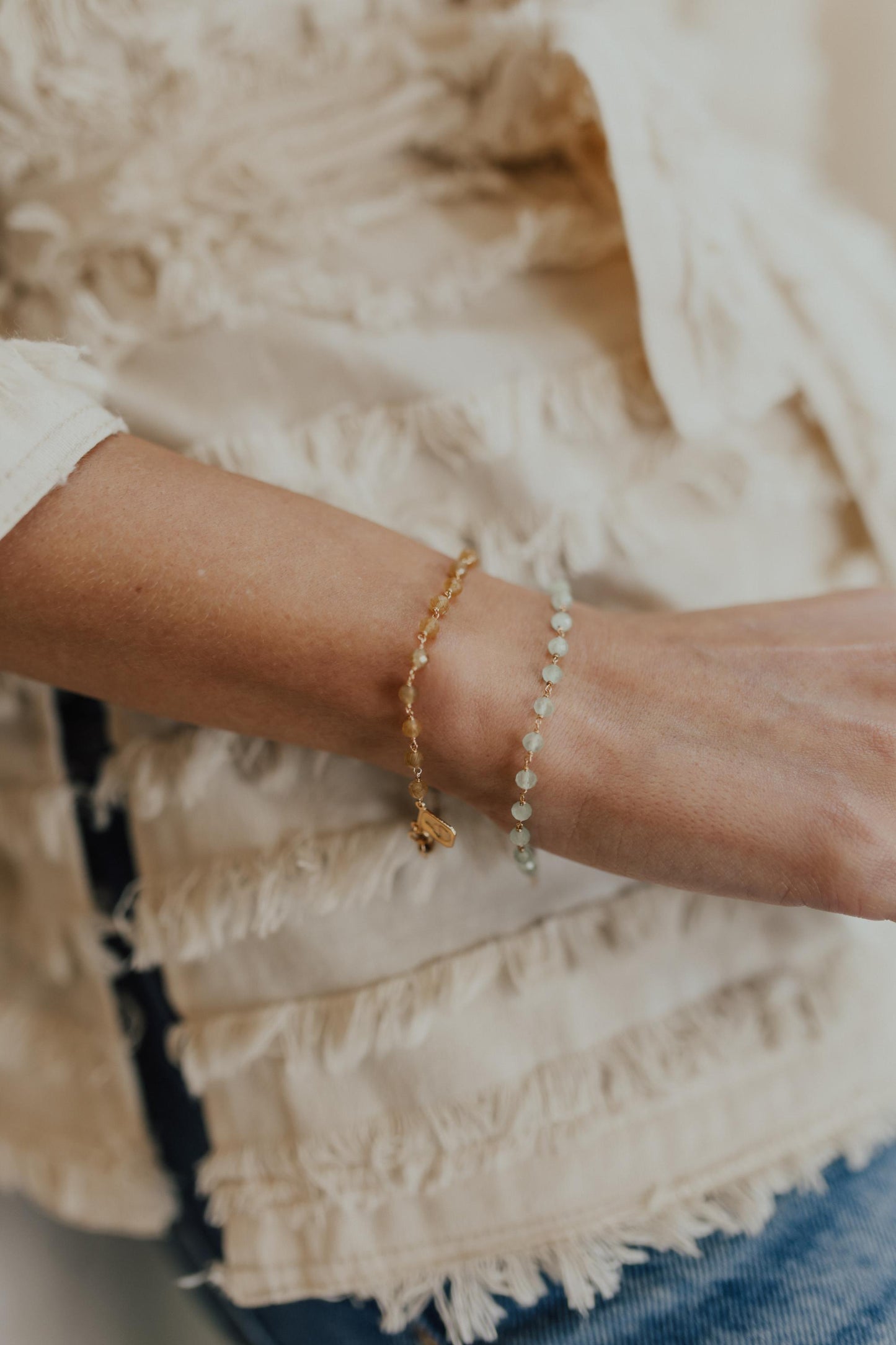 Pulseira Escapulário Jade Dourada