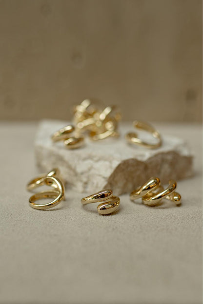 Anel Ajustável Duplo Liso Dourado