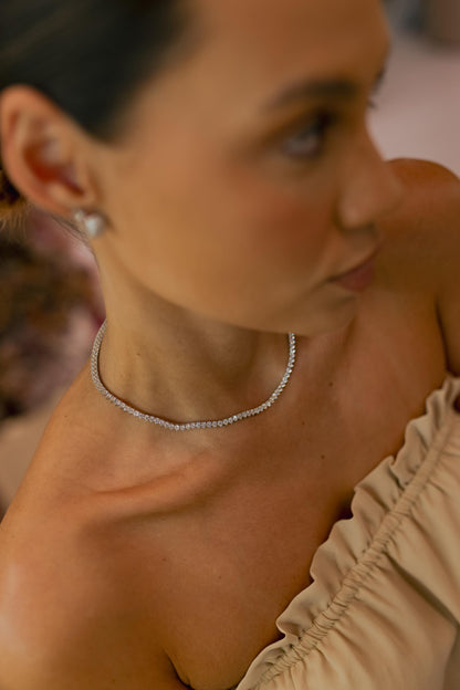 Colar Riviera 3mm 40cm Ródio Branco