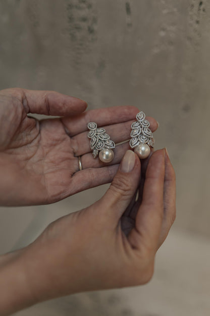 Brinco Noiva Pérola Cristal Prata 925 Ródio Branco