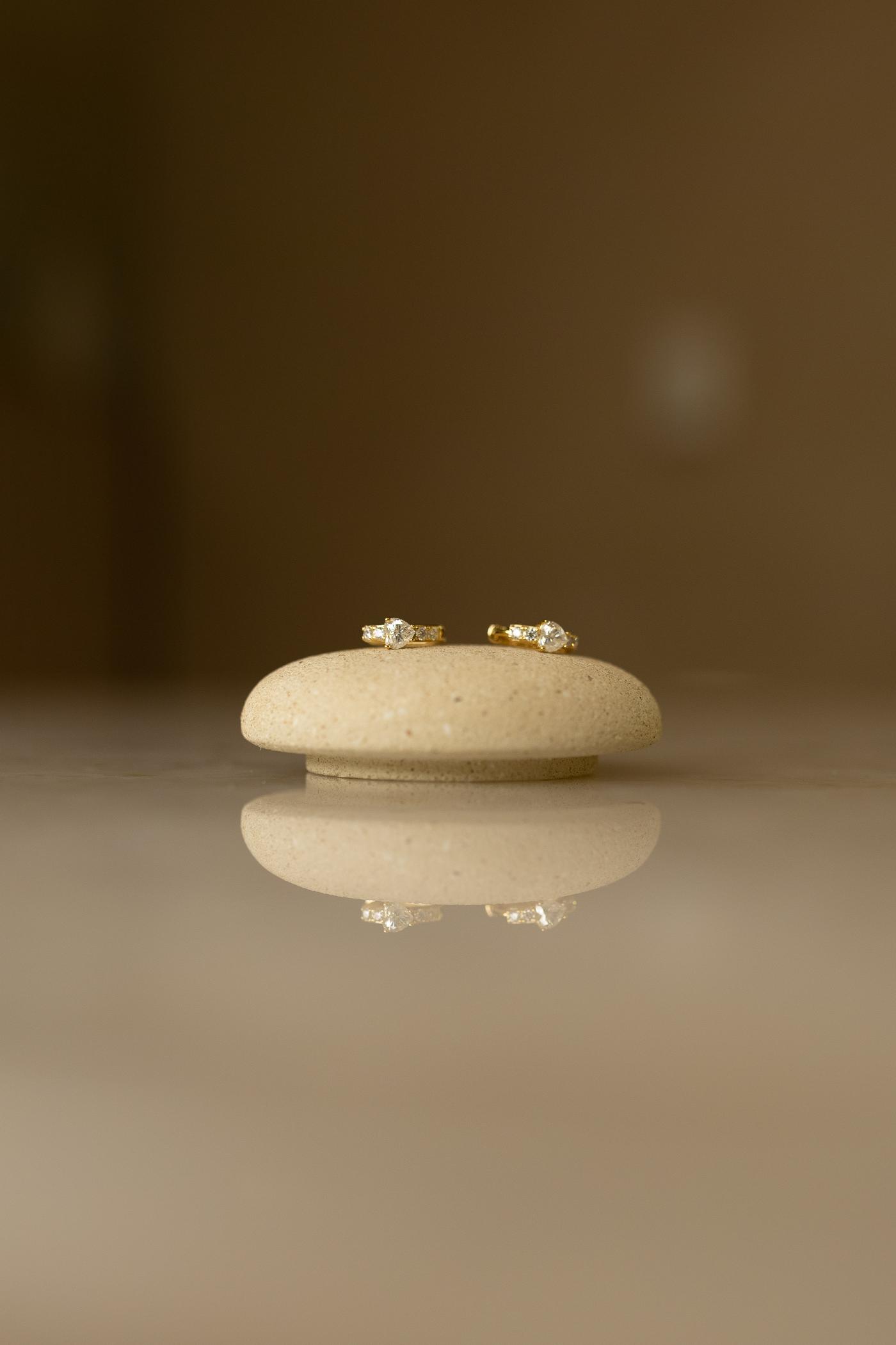 Brinco Argola Coração Moissanite Prata 925 Dourado
