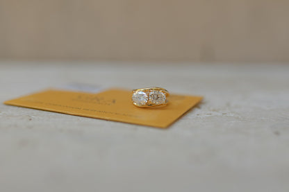 Anel Duplo Oval Moissanite Prata 925 Dourado
