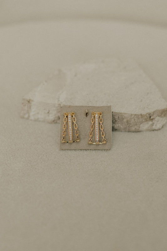 Brinco Ear Hook Pontos de Luz e Elos Dourado