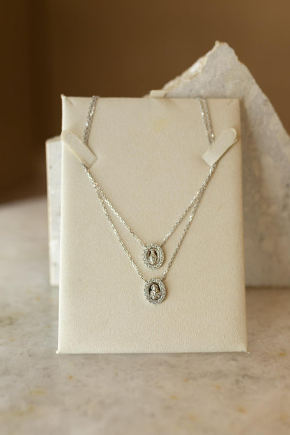 Colar Escapulário Oval Moissanite Prata 925