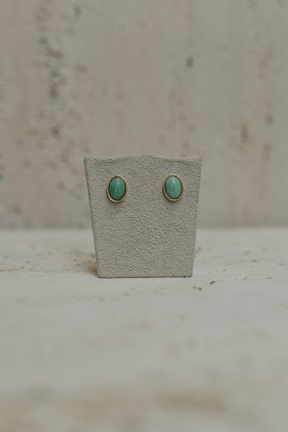 Brinco Oval Pedra Natural Dourada