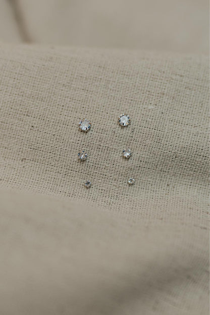 Kit 3 Brincos Ponto de Luz Prata 925 Ródio Branco