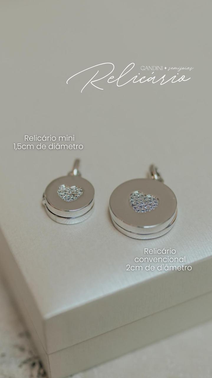 Colar Relicário Coração Cravejado Mini Ródio Branco