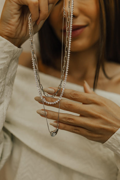 Colar Riviera 3mm 42cm Ródio Branco