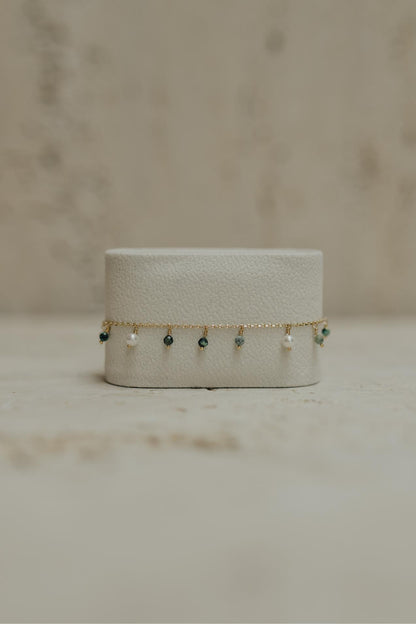 Pulseira Pérolas e Turmalina Africana Dourado
