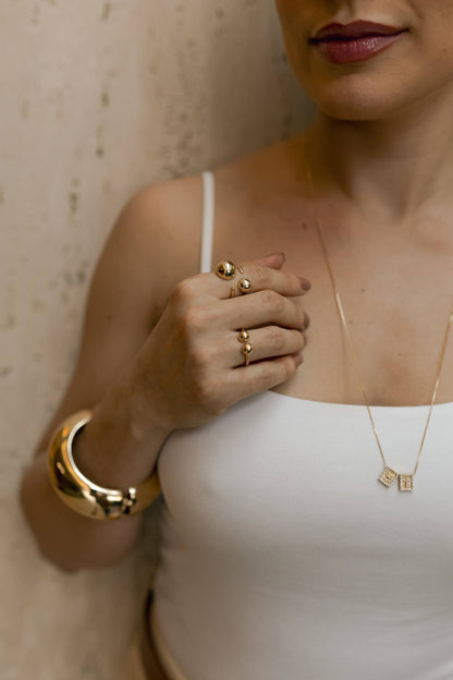 Anel Ajustável Minimalista 2 Bolas Dourado