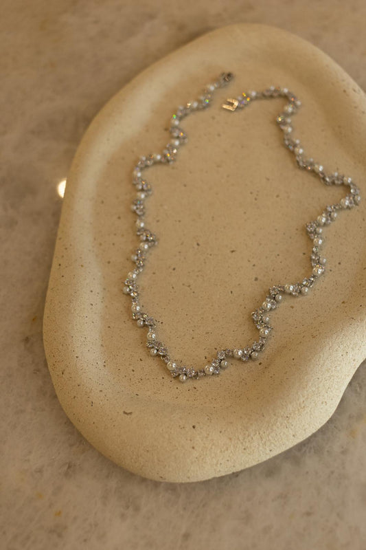 Colar Riviera Zircônias e Pérolas Ródio Branco