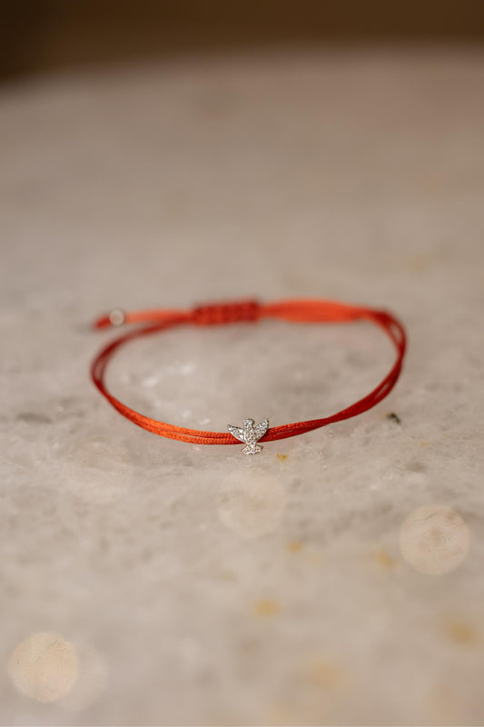 Pulseira Seda Vermelho Espírito Santo Moissanite Prata 925 Ródio Branco