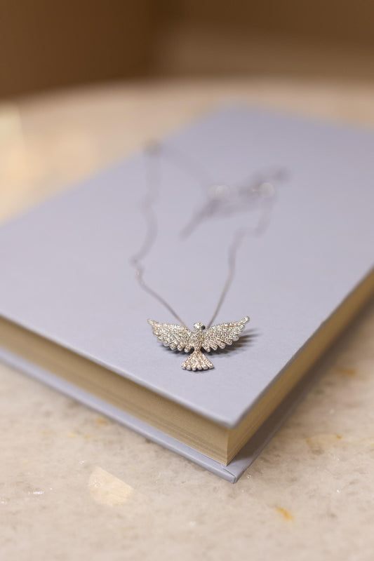 Colar Espirito Santo Glam Moissanite Prata 925 Ródio Branco