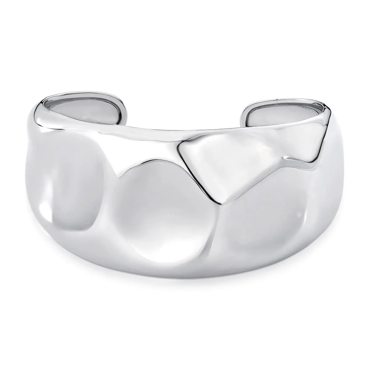 Bracelete Aberto Texturizado Liso Ródio Branco