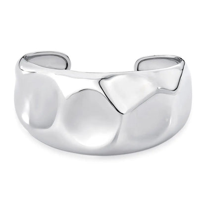 Bracelete Aberto Texturizado Liso Ródio Branco