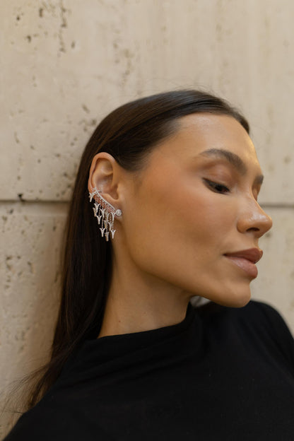 Brinco Ear Cuff Pêndulos Seta Ródio Branco