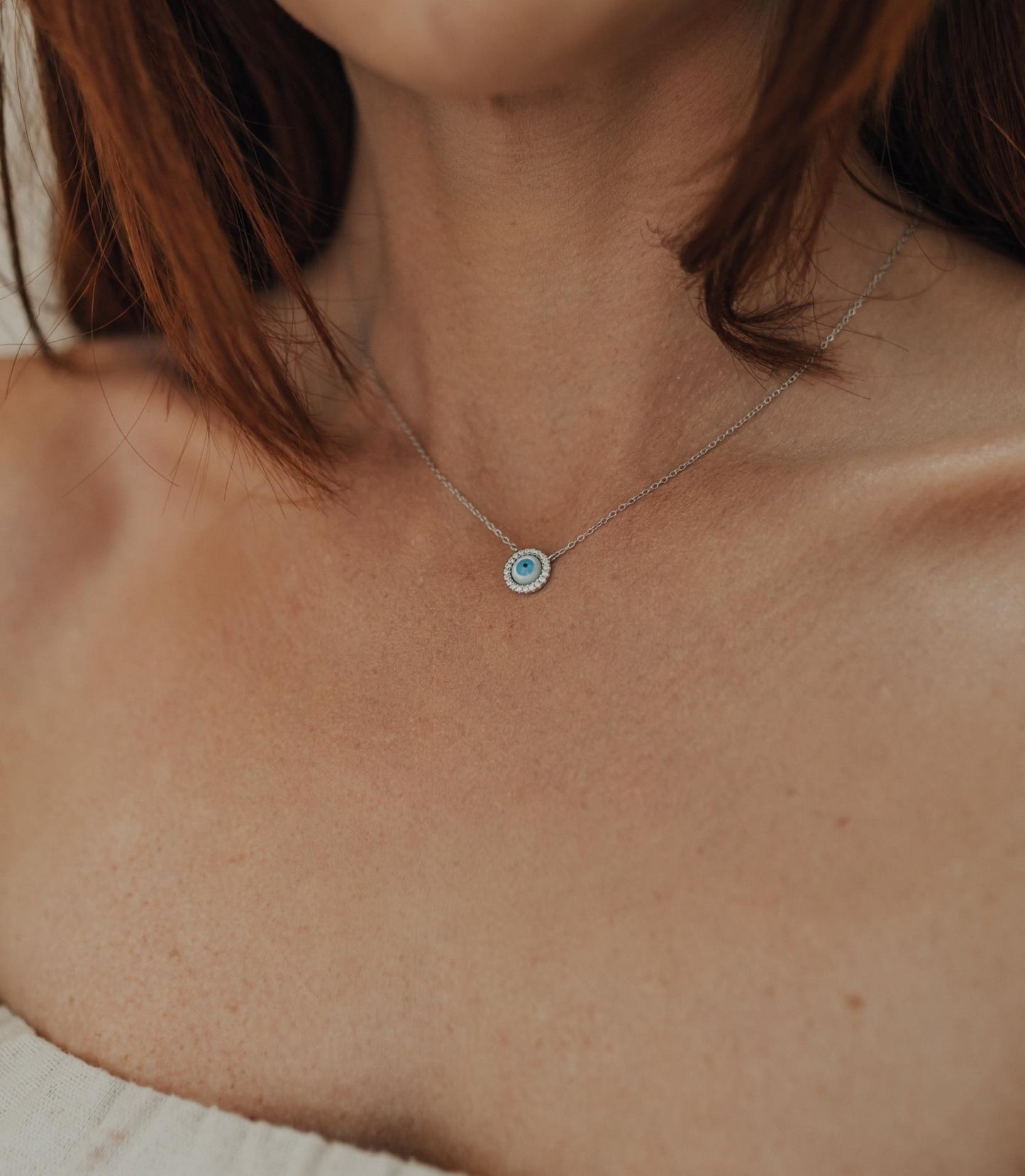 Colar de Olho Grego Cravejado Prata 925 Ródio Branco