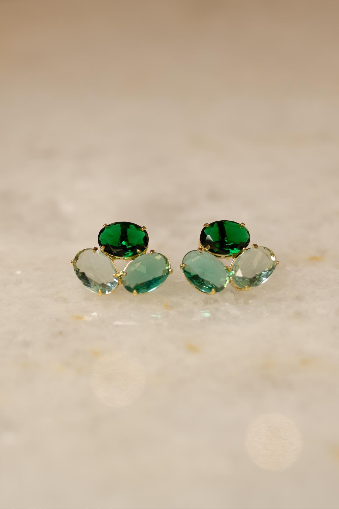 Brinco  Tons de Verde Oval Dourado